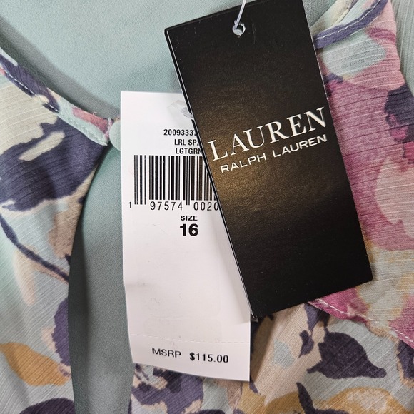$115 NWT Lauren Ralph‎ Lauren Sleeveless Tank Top Women 16 Ruffle Floral Green - Picture 3 of 12